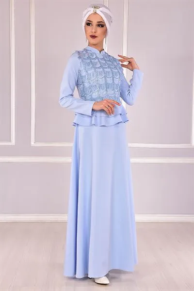 Bel Ruffled Evening Dress Baby Blue Ebg — Export Series 28 — Women's Fashion, Evening Gowns, Modest Wear & Hajj Clothing | COIDET & ATC