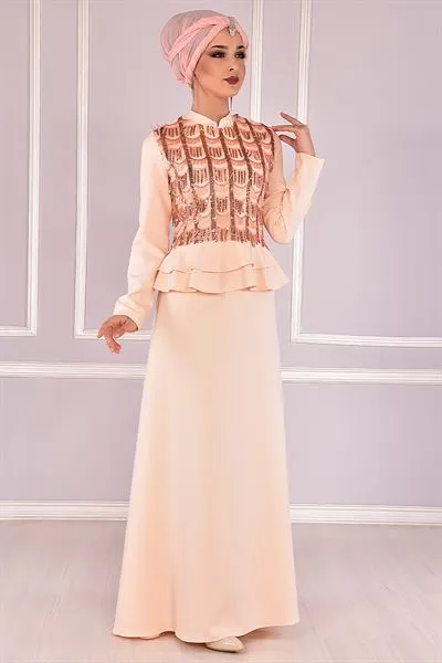 Bel Ruffled Evening Dress Powder Pink Ebg — Export Series 9 — Women's Fashion, Evening Gowns, Modest Wear & Hajj Clothing | COIDET & ATC