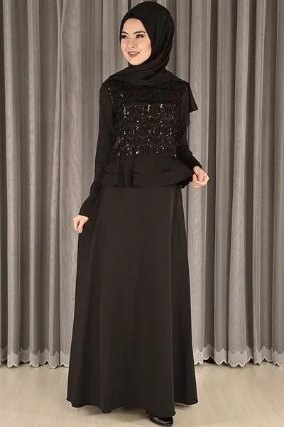 Bel Ruffled Evening Dress Black Ebg — Export Series 67 — Women's Fashion, Evening Gowns, Modest Wear & Hajj Clothing | COIDET & ATC