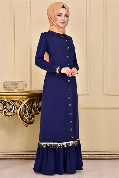Full-Length Buttoned Sequin Abaya Navy Blue — Export Series 3 — Women's Fashion, Evening Gowns, Modest Wear & Hajj Clothing | COIDET & ATC