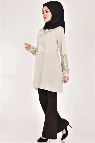 Floral Motif Tunic Beige Tag7114 — Export Series 5 — Women's Fashion, Evening Gowns, Modest Wear & Hajj Clothing | COIDET & ATC