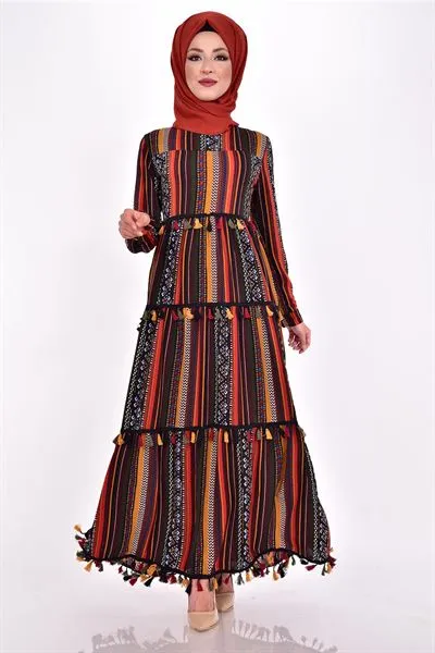 Cizgili Patterned Fringed Dress Patterned E — Export Series 36 — Women's Fashion, Evening Gowns, Modest Wear & Hajj Clothing | COIDET & ATC