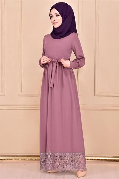 Etegi Lace with Belt Sash Dress Lilac Mns3116 — Export Series 1 — Women's Fashion, Evening Gowns, Modest Wear & Hajj Clothing | COIDET & ATC