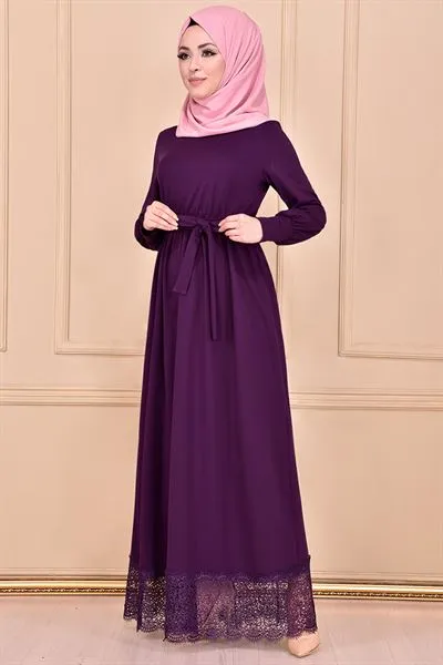 Etegi Lace with Belt Sash Dress Purple Mns3116 — Export Series 13 — Women's Fashion, Evening Gowns, Modest Wear & Hajj Clothing | COIDET & ATC