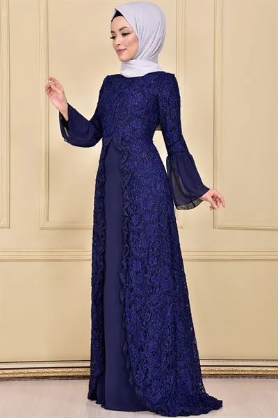 Ruffled Lace Evening Dress Royal Blue Ari372 — Export Series 25 — Women's Fashion, Evening Gowns, Modest Wear & Hajj Clothing | COIDET & ATC