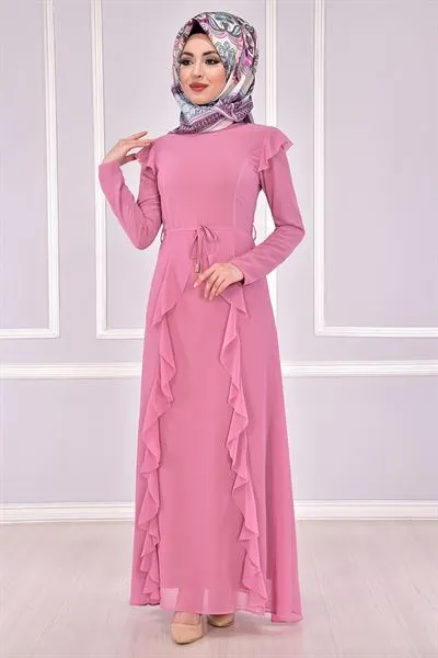 Ruffled Chiffon Dress Powder Pink Eng — Export Series 70 — Women's Fashion, Evening Gowns, Modest Wear & Hajj Clothing | COIDET & ATC