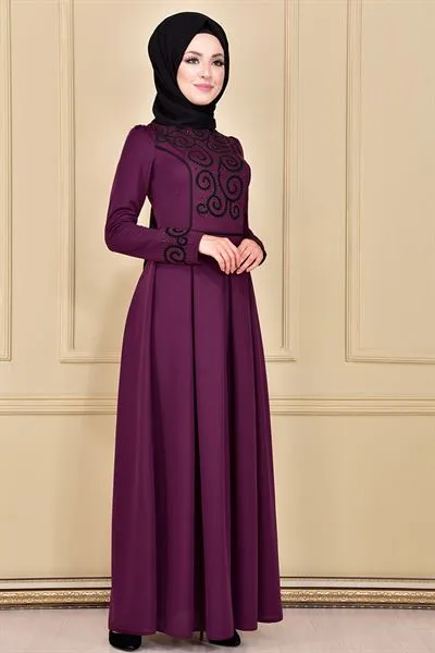Flock Print Evening Dress Purple Asm2120 — Export Series 39 — Women's Fashion, Evening Gowns, Modest Wear & Hajj Clothing | COIDET & ATC