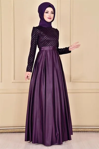 Flock Print Evening Dress Plum Asm2146 — Export Series 46 — Women's Fashion, Evening Gowns, Modest Wear & Hajj Clothing | COIDET & ATC