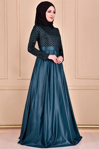 Flock Print Evening Dress Emerald Green Asm2146 — Export Series 42 — Women's Fashion, Evening Gowns, Modest Wear & Hajj Clothing | COIDET & ATC