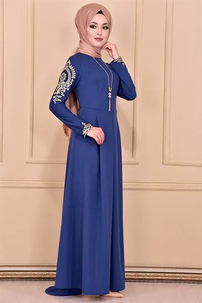 French Lace Pleated Dress Petrol Blue Ka — Export Series 89 — Women's Fashion, Evening Gowns, Modest Wear & Hajj Clothing | COIDET & ATC