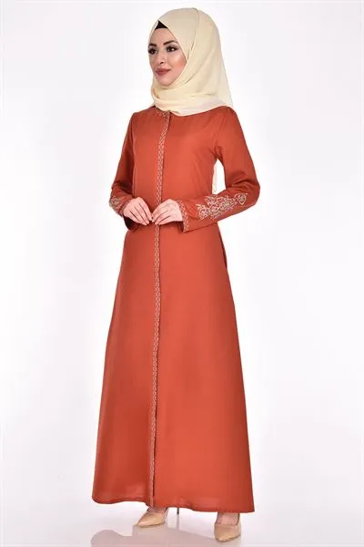 Cross-Stitch Embroidered Abaya Terracotta Rust — Export Series 7 — Women's Fashion, Evening Gowns, Modest Wear & Hajj Clothing | COIDET & ATC