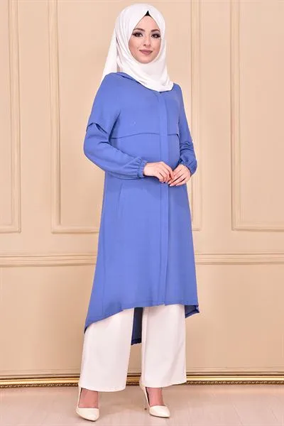 Hooded with Pockets Tunic Indigo Blue Ayd6099 — Export Series 8 — Women's Fashion, Evening Gowns, Modest Wear & Hajj Clothing | COIDET & ATC