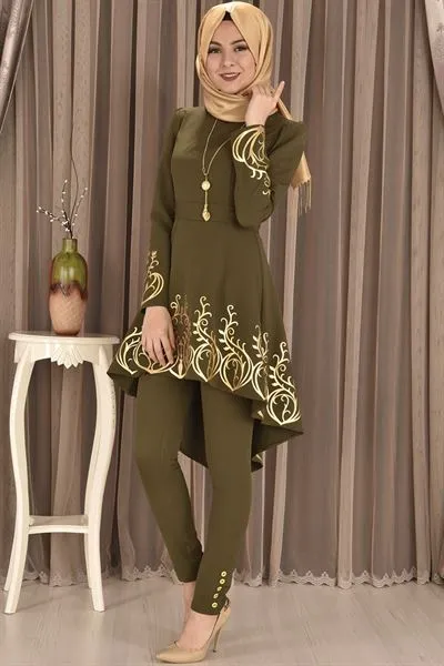 with Necklace Trousers Tunic 2-Piece Set Khaki Green — Export Series 8 — Women's Fashion, Evening Gowns, Modest Wear & Hajj Clothing | COIDET & ATC