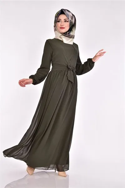 Cross-Over Neck Chiffon Dress Khaki Green Eng5032 — Export Series 62 — Women's Fashion, Evening Gowns, Modest Wear & Hajj Clothing | COIDET & ATC