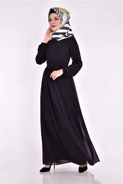 Cross-Over Neck Chiffon Dress Black Eng5032 — Export Series 14 — Women's Fashion, Evening Gowns, Modest Wear & Hajj Clothing | COIDET & ATC