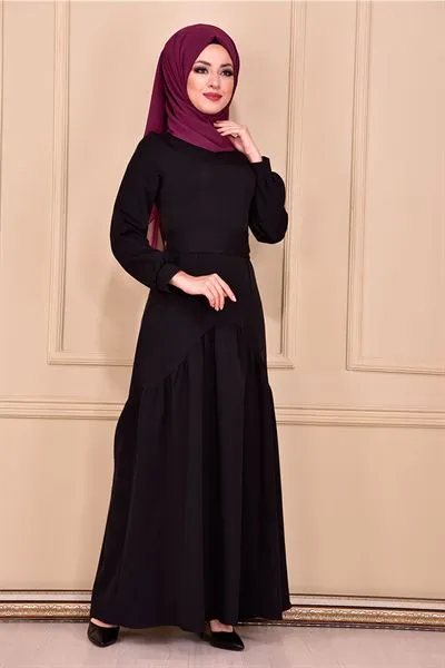 with Belt Sash Dress Black Btn50100 — Export Series 21 — Women's Fashion, Evening Gowns, Modest Wear & Hajj Clothing | COIDET & ATC