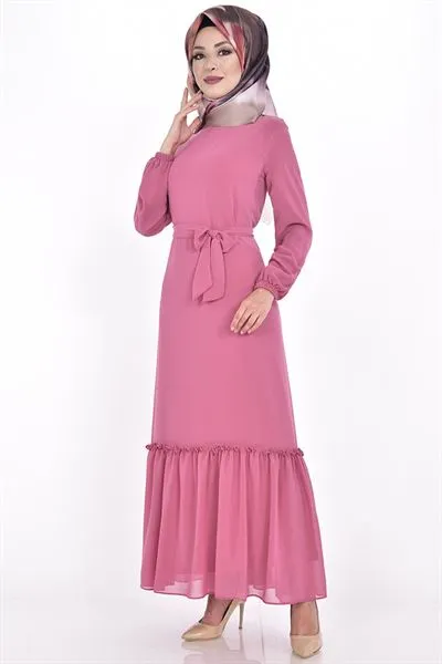 with Belt Sash Chiffon Dress Dusty Rose Eng50361 — Export Series 23 — Women's Fashion, Evening Gowns, Modest Wear & Hajj Clothing | COIDET & ATC