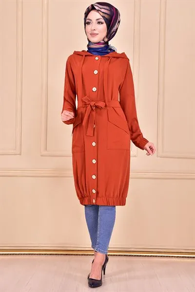 Elastic Detailing Hooded Tunic Terracotta Rust — Export Series 7 — Women's Fashion, Evening Gowns, Modest Wear & Hajj Clothing | COIDET & ATC
