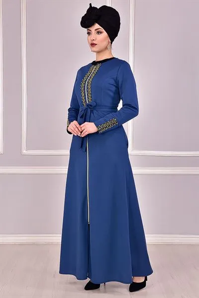 Pearl Front Abaya Petrol Blue — Export Series 12 — Women's Fashion, Evening Gowns, Modest Wear & Hajj Clothing | COIDET & ATC