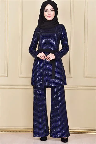 Sequin Embellished with Belt Sash Ensemble Set Royal Blue Ari37218 — Export Series 2 — Women's Fashion, Evening Gowns, Modest Wear & Hajj Clothing | COIDET & ATC