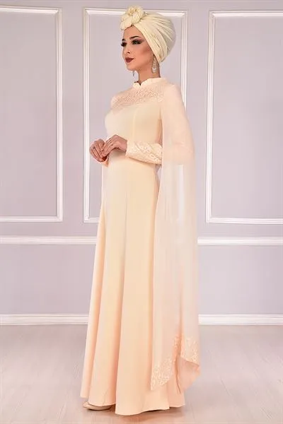 Glittering Lurex Lace Evening Dress Salmon — Export Series 51 — Women's Fashion, Evening Gowns, Modest Wear & Hajj Clothing | COIDET & ATC