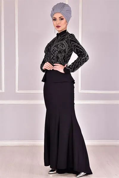 Glittering Lurex Sequin Embellished Evening Dress Black Rzg — Export Series 10 — Women's Fashion, Evening Gowns, Modest Wear & Hajj Clothing | COIDET & ATC