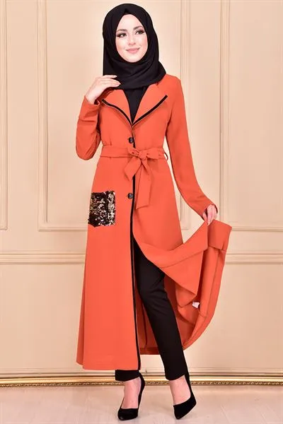 Pointed Collar Modest Long Coat Terracotta Rust Ayd6064 — Export Series 10 — Women's Fashion, Evening Gowns, Modest Wear & Hajj Clothing | COIDET & ATC