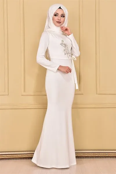 Rhinestone Embellished Mermaid Cut Dress White — Export Series 84 — Women's Fashion, Evening Gowns, Modest Wear & Hajj Clothing | COIDET & ATC