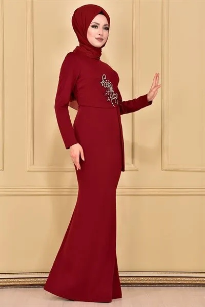 Rhinestone Embellished Mermaid Cut Dress Burgundy — Export Series 85 — Women's Fashion, Evening Gowns, Modest Wear & Hajj Clothing | COIDET & ATC