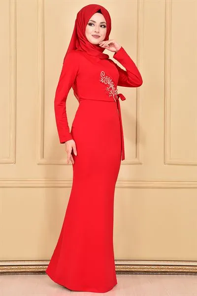 Rhinestone Embellished Mermaid Cut Dress Red A — Export Series 45 — Women's Fashion, Evening Gowns, Modest Wear & Hajj Clothing | COIDET & ATC