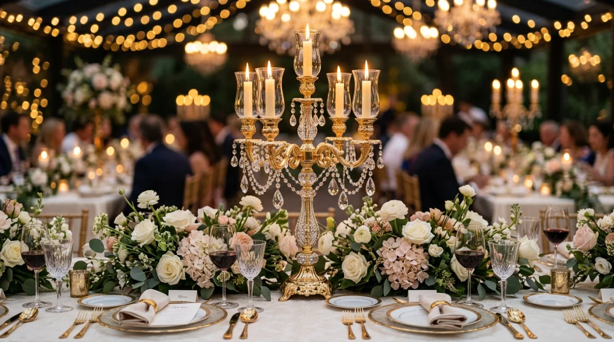 Crystal & Gold-Plated Table Candelabras (5 Arms) — Wedding, Banquet & Event Decoration Equipment | COIDET & ATC