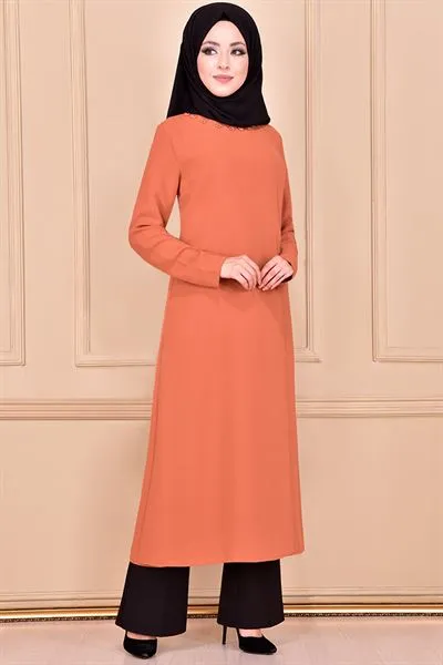 Beaded Collar Tunic Tan Camel Ayd6070 — Export Series 11 — Women's Fashion, Evening Gowns, Modest Wear & Hajj Clothing | COIDET & ATC