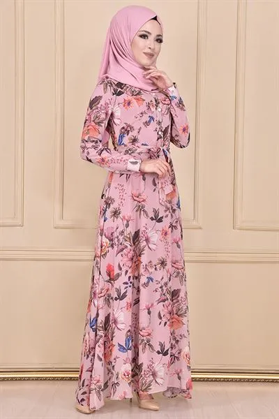Yakasi Buttoned Patterned Dress Ayd2177 — Export Series 58 — Women's Fashion, Evening Gowns, Modest Wear & Hajj Clothing | COIDET & ATC