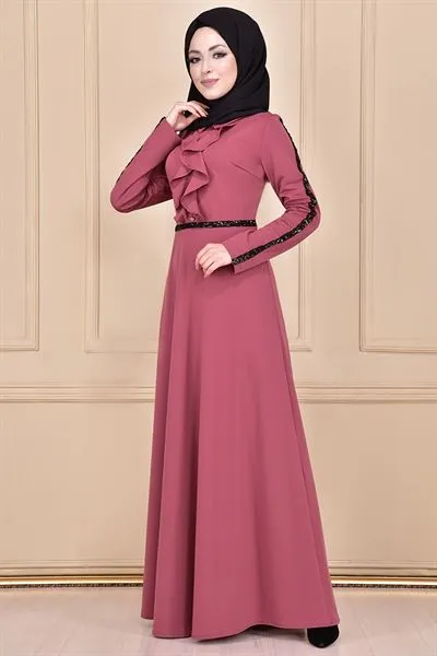 Yakasi Ruffled Dress Dusty Rose Myg — Export Series 82 — Women's Fashion, Evening Gowns, Modest Wear & Hajj Clothing | COIDET & ATC