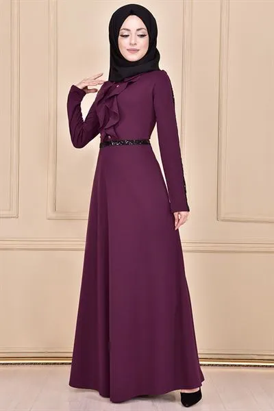 Yakasi Ruffled Dress Plum Myg — Export Series 18 — Women's Fashion, Evening Gowns, Modest Wear & Hajj Clothing | COIDET & ATC